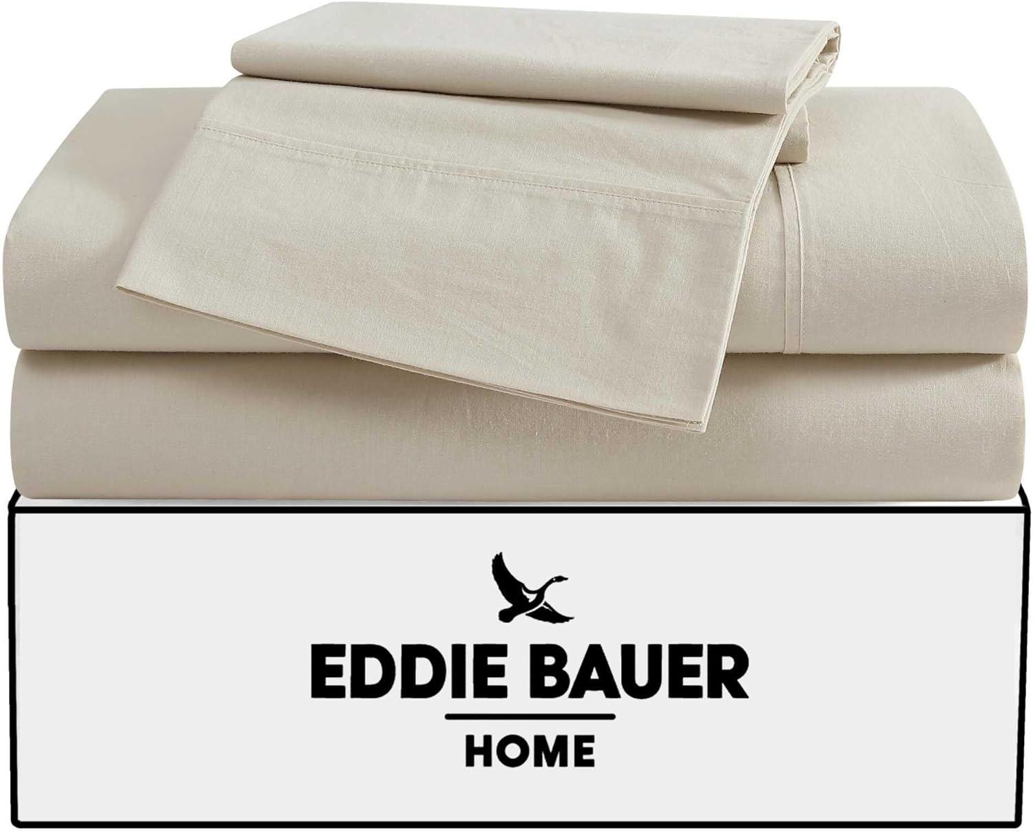 imageEddie Bauer  Queen Sheet Set Washed Percale Bedding Set with Deep Pockets Super Soft 100 Luxury Cotton with Smooth Percale Weave Percale Purple QueenPercale Light Grey
