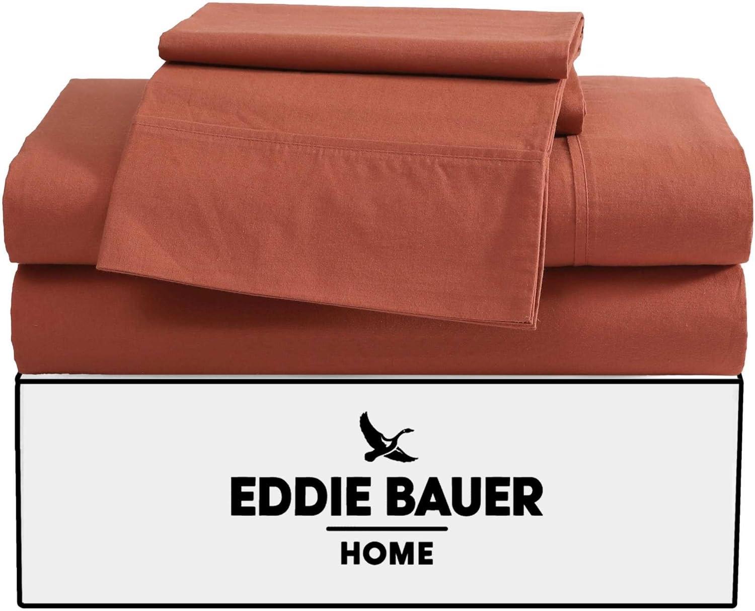 imageEddie Bauer  Queen Sheet Set Washed Percale Bedding Set with Deep Pockets Super Soft 100 Luxury Cotton with Smooth Percale Weave Percale Purple QueenPercale Orange