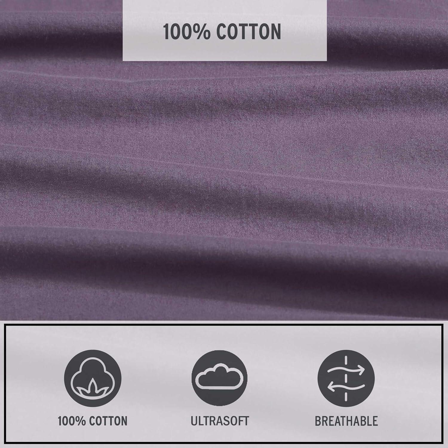 imageEddie Bauer  Queen Sheet Set Washed Percale Bedding Set with Deep Pockets Super Soft 100 Luxury Cotton with Smooth Percale Weave Percale Purple QueenPercale Purple