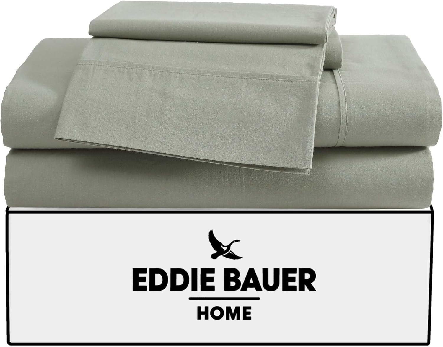 imageEddie Bauer  Queen Sheet Set Washed Percale Bedding Set with Deep Pockets Super Soft 100 Luxury Cotton with Smooth Percale Weave Percale Purple QueenPercale Green