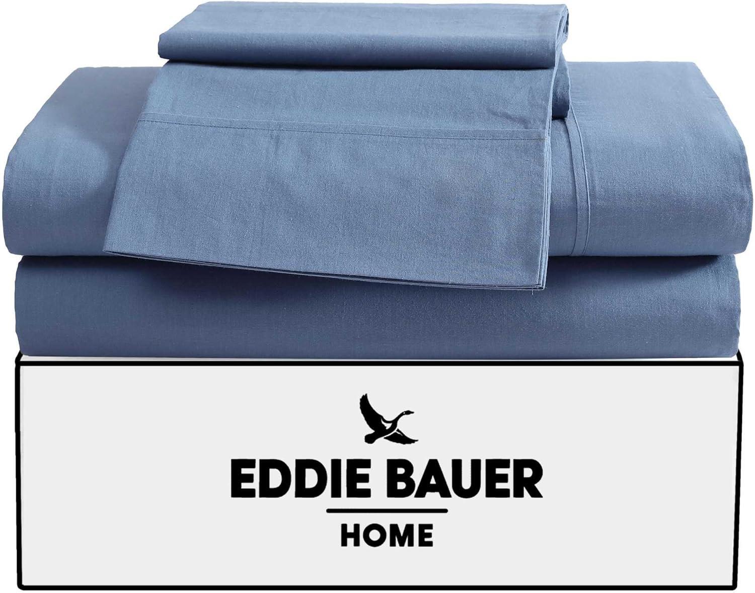 imageEddie Bauer  Queen Sheet Set Washed Percale Bedding Set with Deep Pockets Super Soft 100 Luxury Cotton with Smooth Percale Weave Percale Purple QueenPercale Blue