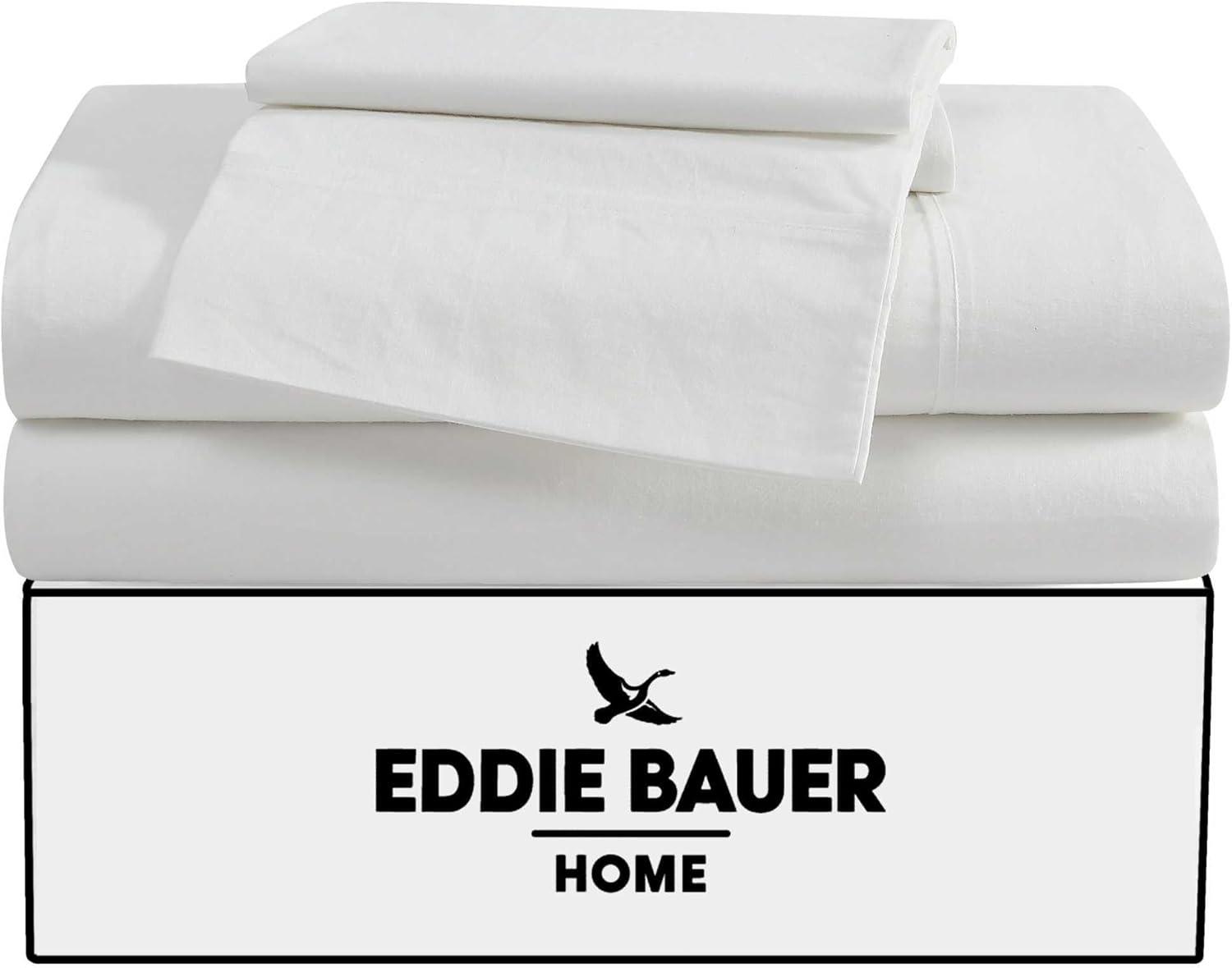 imageEddie Bauer  Queen Sheet Set Washed Percale Bedding Set with Deep Pockets Super Soft 100 Luxury Cotton with Smooth Percale Weave Percale Purple QueenPercale Offwhite