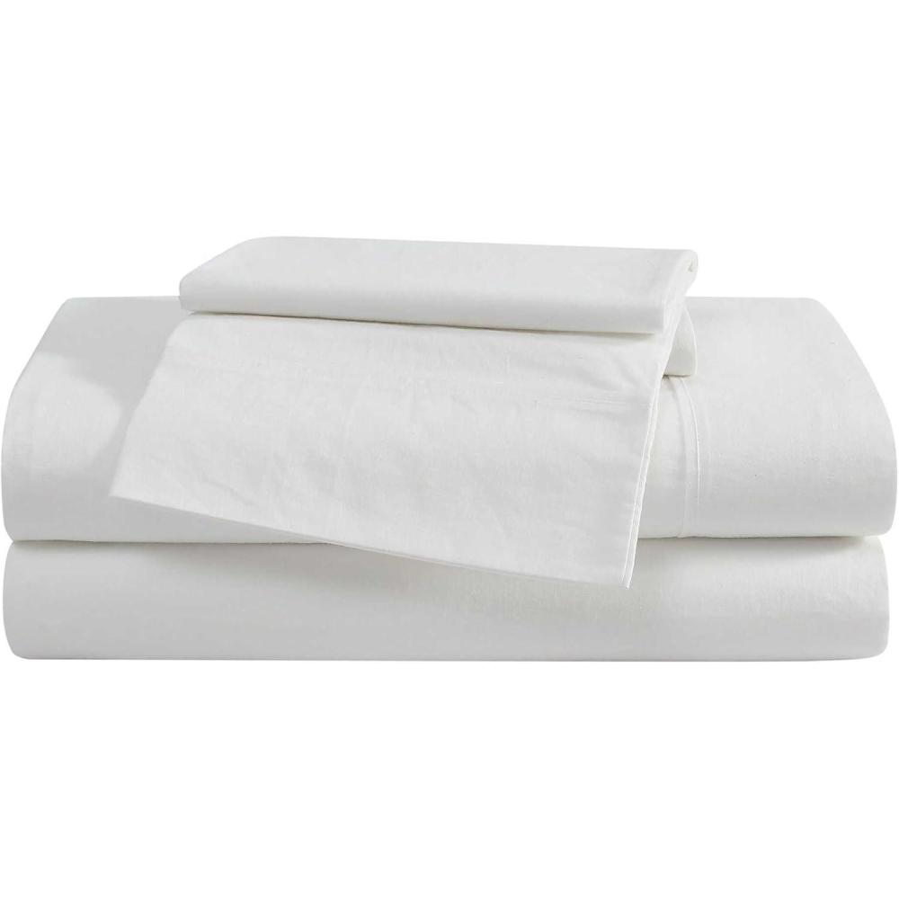 imageEddie Bauer  Queen Sheet Set Washed Percale Bedding Set with Deep Pockets Super Soft 100 Luxury Cotton with Smooth Percale Weave Percale Purple QueenPercale Offwhite