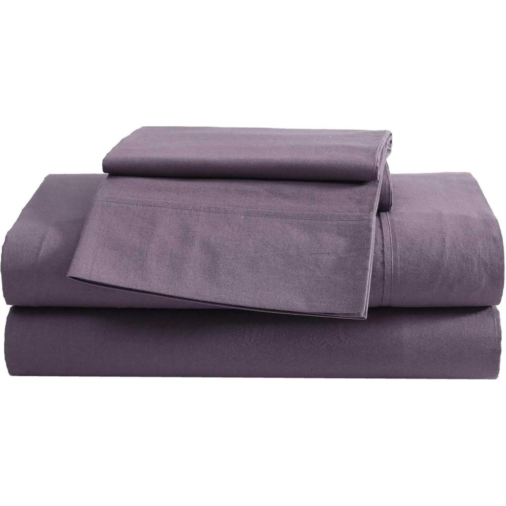 imageEddie Bauer  Queen Sheet Set Washed Percale Bedding Set with Deep Pockets Super Soft 100 Luxury Cotton with Smooth Percale Weave Percale Purple QueenPercale Purple