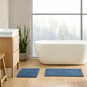 imageEddie Bauer  Bath Rug Soft Plush Tufted with SkidResistant Backing Quick Dry ampamp Super Absorbent Logan Beige 24quot x 40quotLogan Indigo Blue