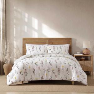 imageEddie Bauer  FullQueen Comforter Set Super Soft Reversible Bedding with Matching Sham Floral ampamp Pinstripe Design Wildflower Beige FullQueenWildflower Beige