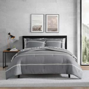 imageEddie Bauer  Queen Comforter Set Super Soft Bedding Set with Matching Shams ampamp Pillowcases OekoTex Certified Chevron ampamp Stripes Grey QueenChevron  Stripes Grey