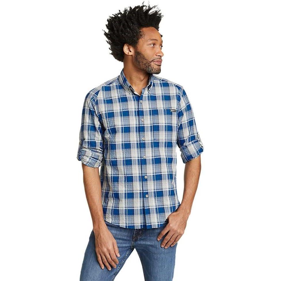 imageEddie Bauer Mens Pack It Seersucker LongSleeve ShirtTrue Blue
