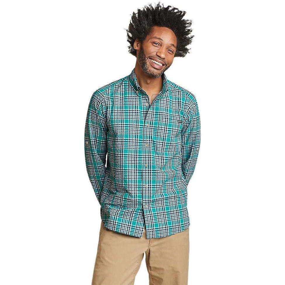 imageEddie Bauer Mens Pack It Seersucker LongSleeve ShirtTurquoise
