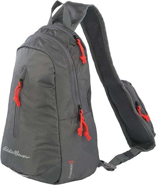 imageEddie Bauer Stowaway Packable Sling Bag  Foldable  Travel  Outdoor  Lightweight  Compact  Everyday Carry  Ripstop Nylon  10L  Black CherryDark Smoke