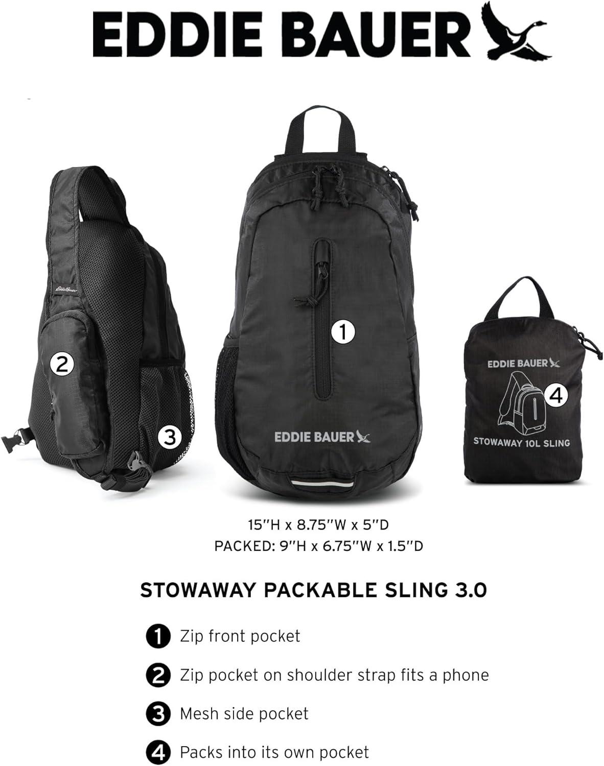 imageEddie Bauer Stowaway Packable Sling Bag  Foldable  Travel  Outdoor  Lightweight  Compact  Everyday Carry  Ripstop Nylon  10L  Black CherryOynx Black