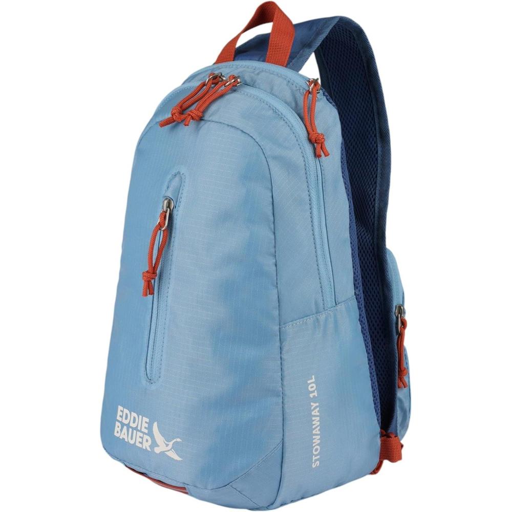 imageEddie Bauer Stowaway Packable Sling Bag  Foldable  Travel  Outdoor  Lightweight  Compact  Everyday Carry  Ripstop Nylon  10L  Black CherryCoast Blue