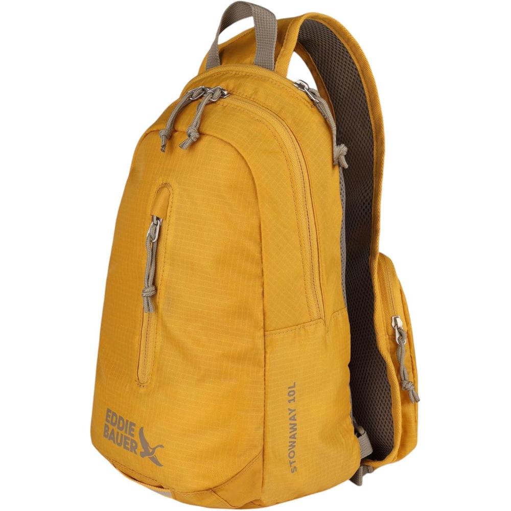 imageEddie Bauer Stowaway Packable Sling Bag  Foldable  Travel  Outdoor  Lightweight  Compact  Everyday Carry  Ripstop Nylon  10L  Black CherryField Gold