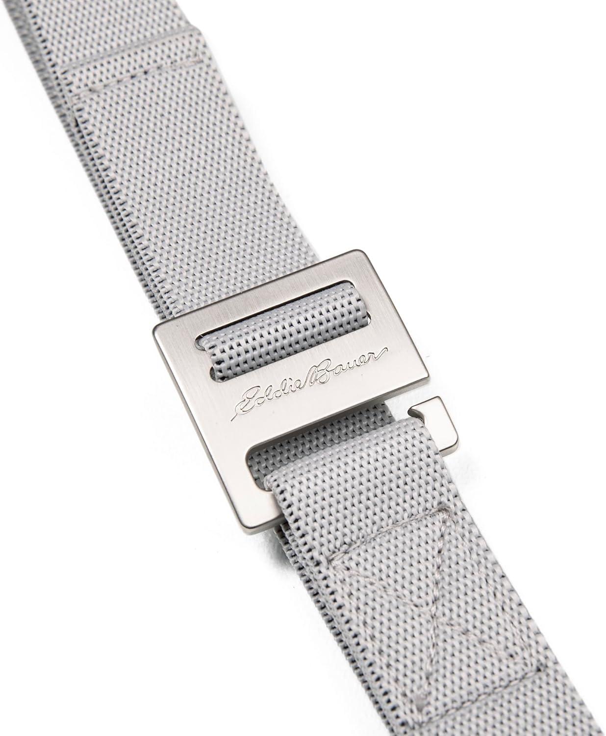 imageEddie Bauer Mens Backcountry Belt  Webbing  Adjustable  Metal Buckle  Active  Outdoor  Casual  HikingMetal Glide  Grey