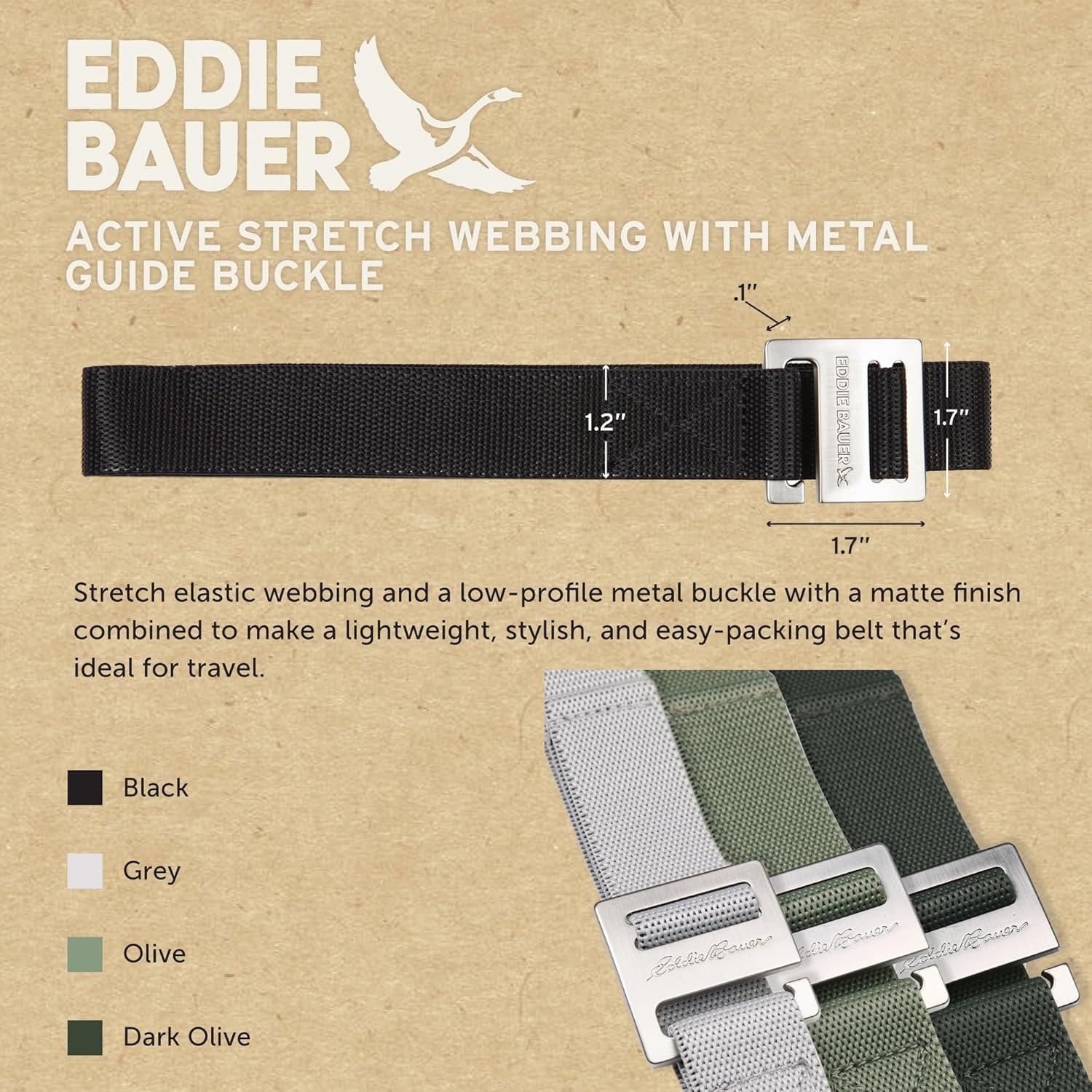imageEddie Bauer Mens Backcountry Belt  Webbing  Adjustable  Metal Buckle  Active  Outdoor  Casual  HikingMetal Glide  Grey