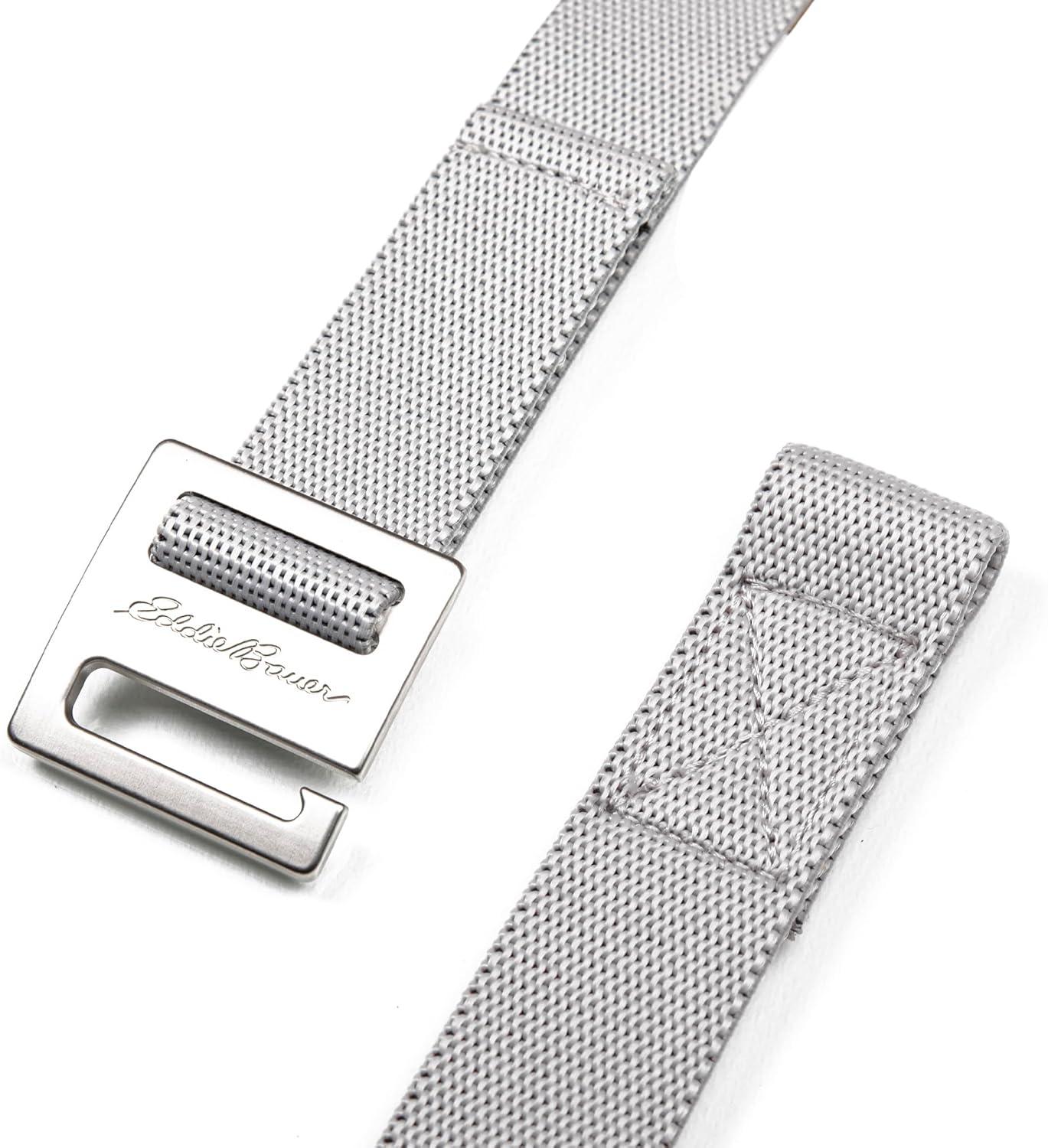 imageEddie Bauer Mens Backcountry Belt  Webbing  Adjustable  Metal Buckle  Active  Outdoor  Casual  HikingMetal Glide  Grey