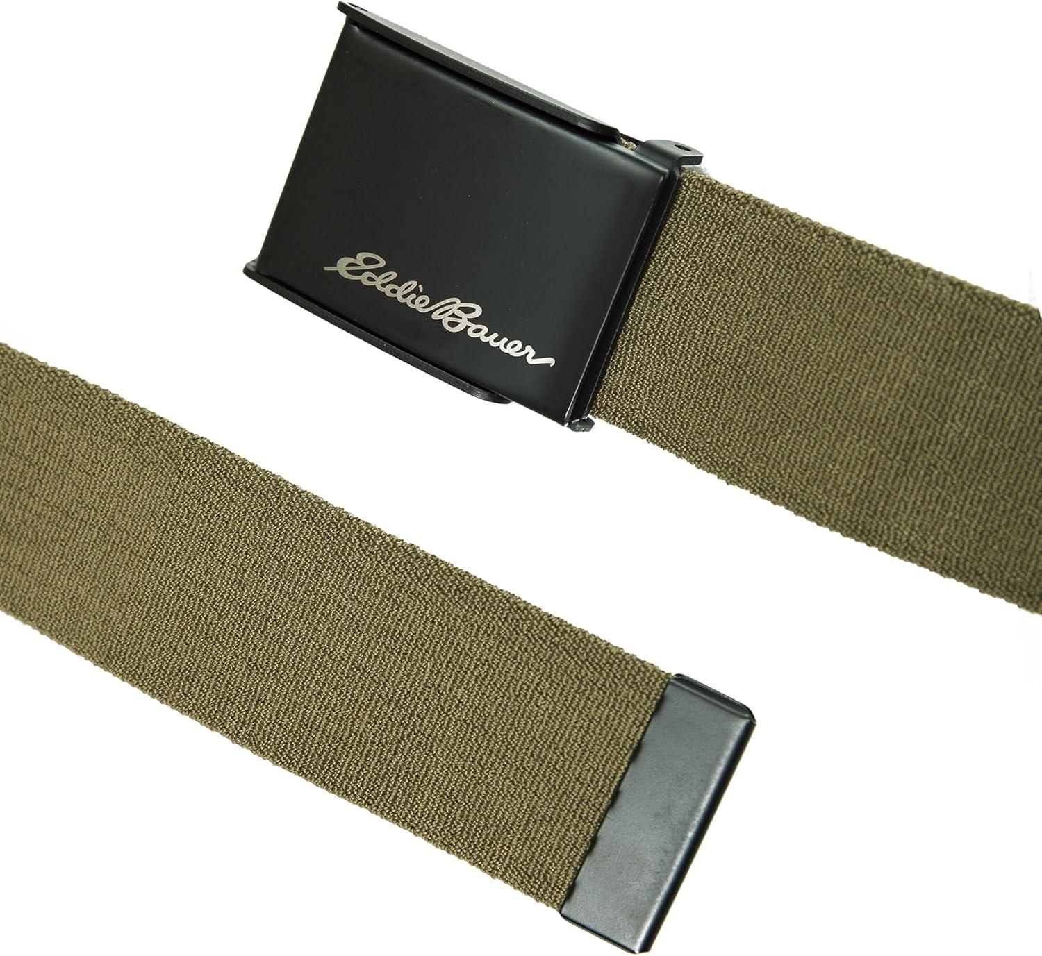 imageEddie Bauer Mens Backcountry Belt  Webbing  Adjustable  Metal Buckle  Active  Outdoor  Casual  HikingMilitary Clamp  Olive