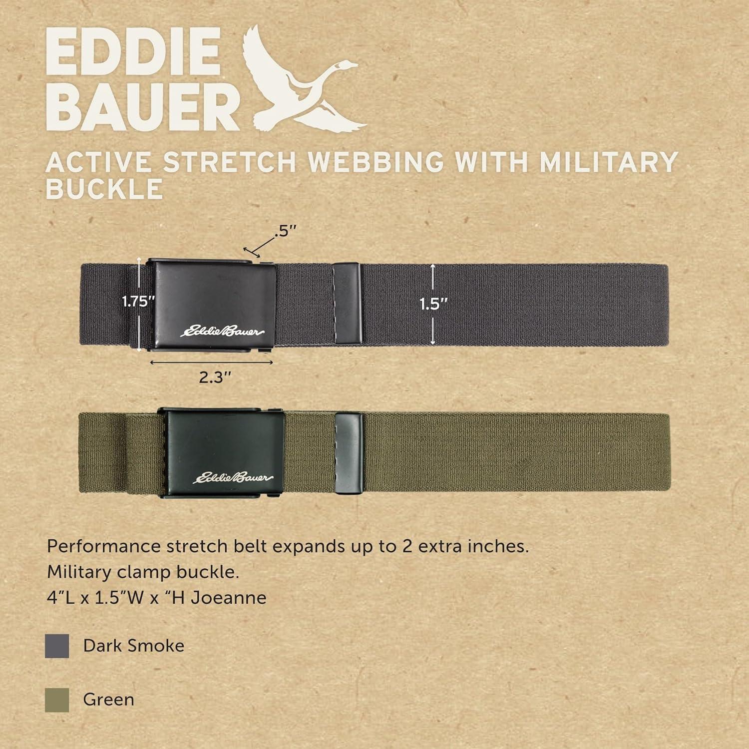 imageEddie Bauer Mens Backcountry Belt  Webbing  Adjustable  Metal Buckle  Active  Outdoor  Casual  HikingMilitary Clamp  Olive