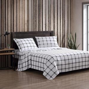 imageEddie Bauer  Twin Sheets Cotton Flannel Bedding Set Brushed For Extra Softness Cozy Home Decor Beacon Hill Ivory TwinBunkhouse Plaid CharcoalWhite