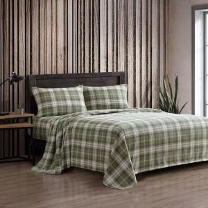 imageEddie Bauer  Twin Sheets Cotton Flannel Bedding Set Brushed For Extra Softness Cozy Home Decor Beacon Hill Ivory TwinHeartland Plaid Green