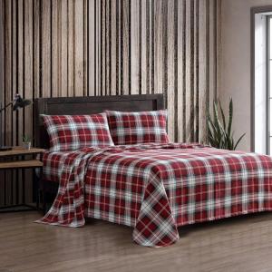 imageEddie Bauer  Twin Sheets Cotton Flannel Bedding Set Brushed For Extra Softness Cozy Home Decor Beacon Hill Ivory TwinHeartland Plaid Red