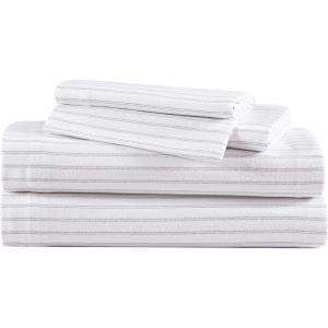imageEddie Bauer  Twin Sheets Cotton Flannel Bedding Set Brushed For Extra Softness Cozy Home Decor Beacon Hill Ivory TwinTrail Stripe GreyWhite