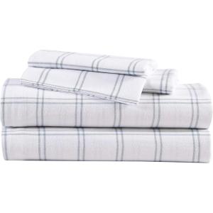 imageEddie Bauer  Twin Sheets Cotton Flannel Bedding Set Brushed For Extra Softness Cozy Home Decor Beacon Hill Ivory TwinWestridge Plaid NavyWhite