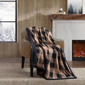 imageEddie Bauer  Throw Blanket Reversible Sherpa Flannel Bedding Buffalo Plaid Bedding Set Cabin Plaid Purple ThrowCabin Plaid Beige