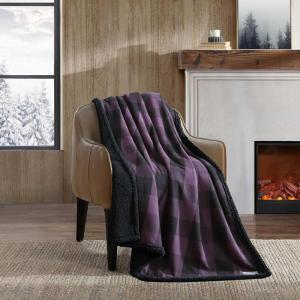 imageEddie Bauer  Throw Blanket Reversible Sherpa Flannel Bedding Buffalo Plaid Bedding Set Cabin Plaid Purple ThrowCabin Plaid Purple