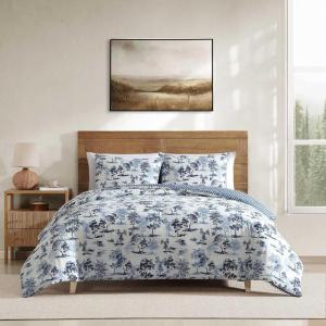 imageEddie Bauer  Twin Comforter Set Super Soft Reversible Bedding with Matching Sham Buffalo Check Reverse Rustic Inspired Room Essentials Vintage Forest Toile Blue TwinVintage Forest Toile Blue