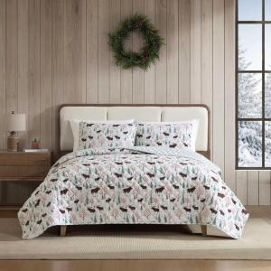 imageEddie Bauer  Twin Quilt Set Cotton Flannel Bedding with Matching Sham Rounded Corners Diamond Corner Stitch Dorm Essentials Woodblock Floral BlackMountain Moose Grey