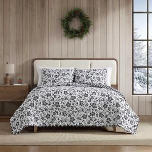 imageEddie Bauer  Twin Quilt Set Cotton Flannel Bedding with Matching Sham Rounded Corners Diamond Corner Stitch Dorm Essentials Woodblock Floral BlackWoodblock Floral Black