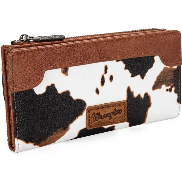 Wrangler Cow Print Wallets Womens Bifold Credit Card Wallet Women's Wallets, Card Cases &amp; Money Organizers Brown Wallet for Women Ladies Female Cash Wallet with Smooth Zipper