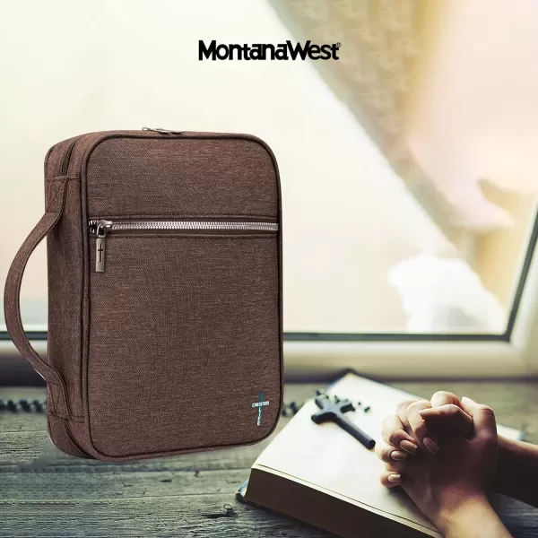 Montana West Bible Covers for Women Men with Leather Bookmark Carrying Book Case Church Bag Bible Protective with Zippered Pocket MWB-5008BR