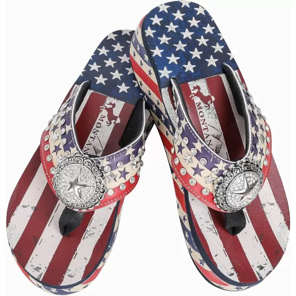 Montana West Patriotic Wedge Flip Flops for Women Western Rhinestone Comfort Thong Sandals