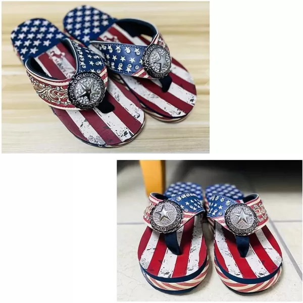 Montana West Patriotic Wedge Flip Flops for Women Western Rhinestone Comfort Thong Sandals