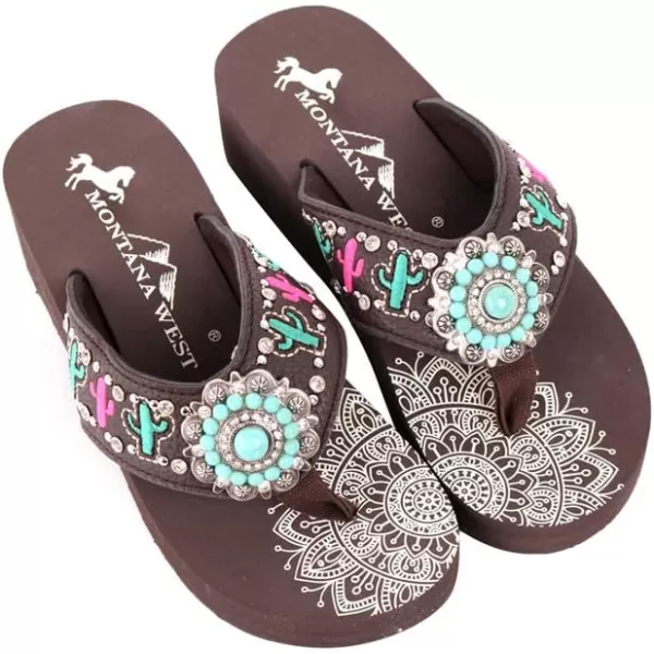 Montana West Patriotic Wedge Flip Flops for Women Western Rhinestone Comfort Thong Sandals