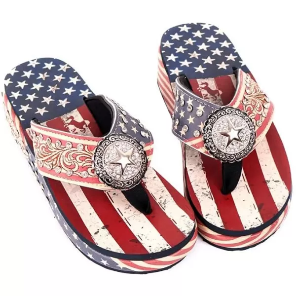 Montana West Patriotic Wedge Flip Flops for Women Western Rhinestone Comfort Thong Sandals