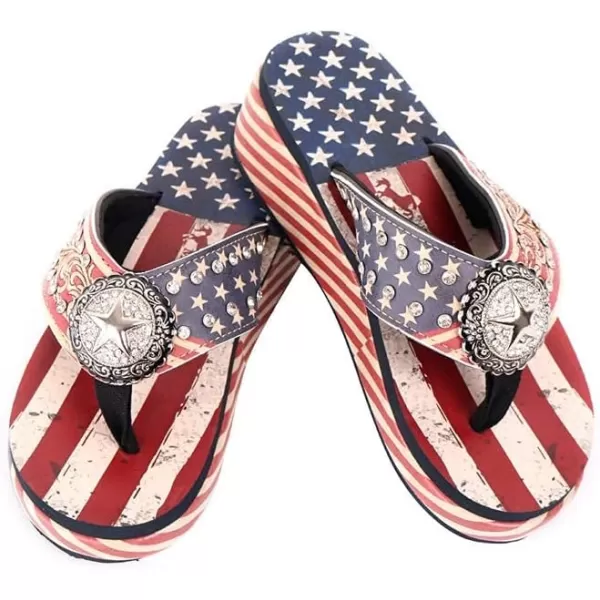 Montana West Patriotic Wedge Flip Flops for Women Western Rhinestone Comfort Thong Sandals