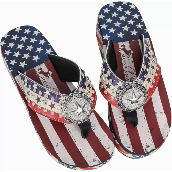 Montana West Patriotic Wedge Flip Flops for Women Western Rhinestone Comfort Thong Sandals