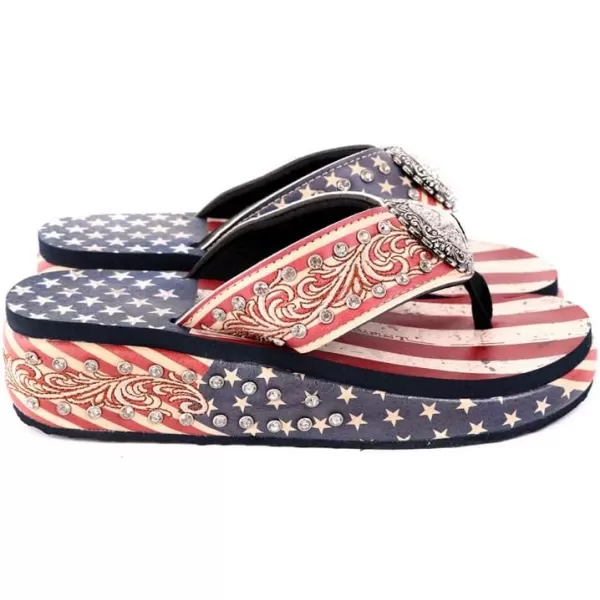 Montana West Patriotic Wedge Flip Flops for Women Western Rhinestone Comfort Thong Sandals