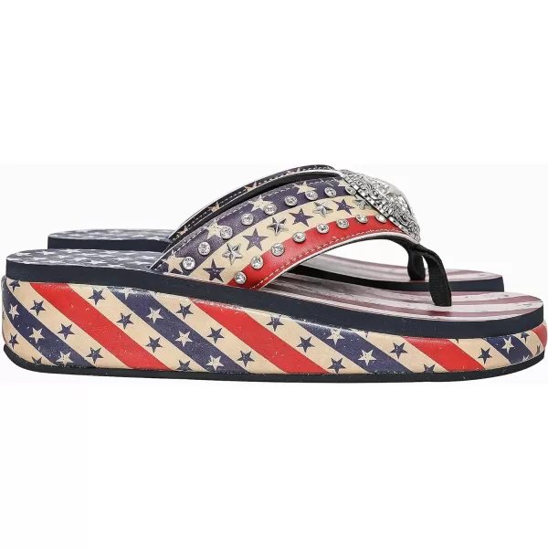 Montana West Patriotic Wedge Flip Flops for Women Western Rhinestone Comfort Thong Sandals