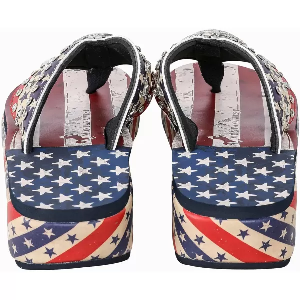 Montana West Patriotic Wedge Flip Flops for Women Western Rhinestone Comfort Thong Sandals