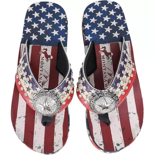 Montana West Patriotic Wedge Flip Flops for Women Western Rhinestone Comfort Thong Sandals