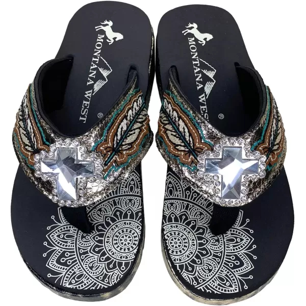 Montana West Patriotic Wedge Flip Flops for Women Western Rhinestone Comfort Thong Sandals