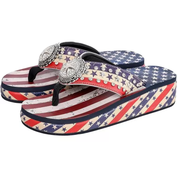 Montana West Patriotic Wedge Flip Flops for Women Western Rhinestone Comfort Thong Sandals