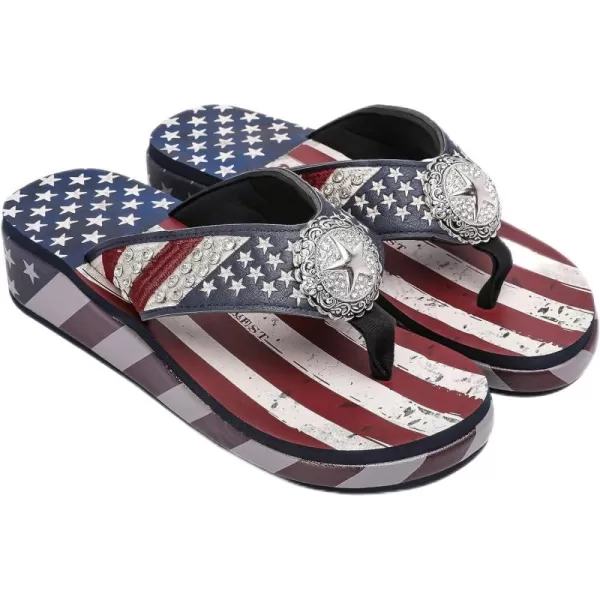 Montana West Patriotic Wedge Flip Flops for Women Western Rhinestone Comfort Thong Sandals