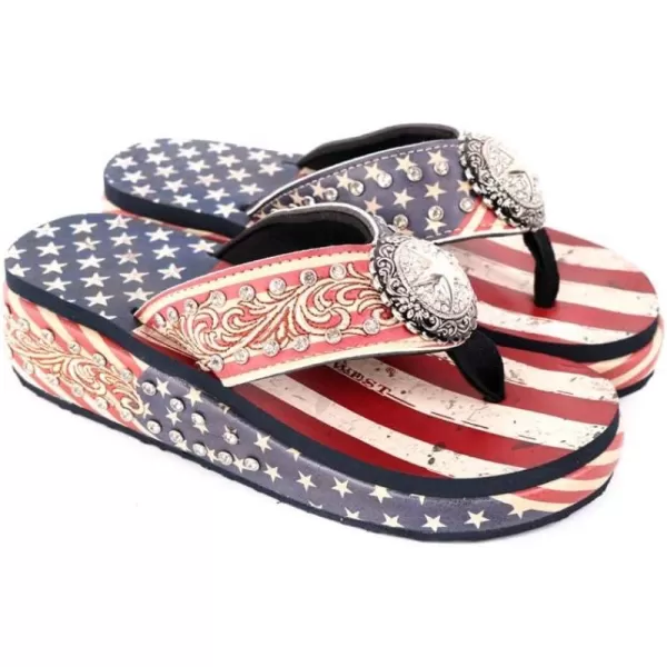 Montana West Patriotic Wedge Flip Flops for Women Western Rhinestone Comfort Thong Sandals