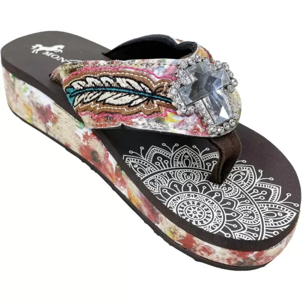 Montana West Patriotic Wedge Flip Flops for Women Western Rhinestone Comfort Thong Sandals