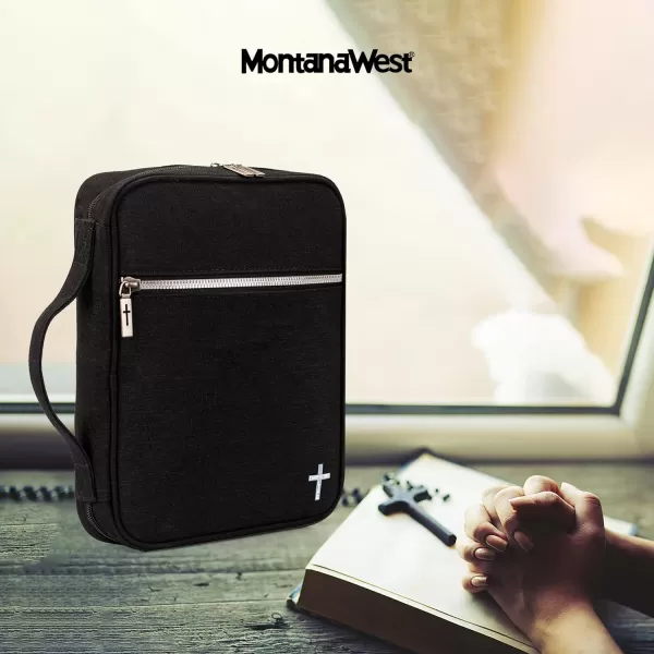 Montana West Bible Covers for Women Men with Leather Bookmark Carrying Book Case Church Bag Bible Protective with Zippered Pocket MWC-126BK